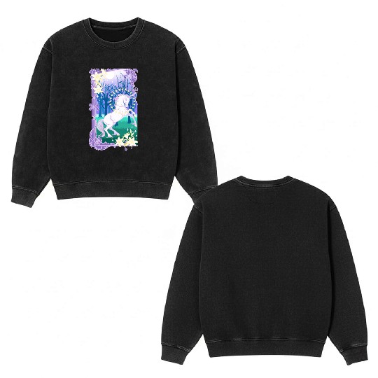 Unicorn fantasy lilac moon Double Sided Mineral Wash Sweatshirts