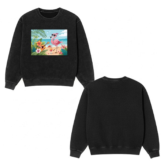 Tropical flamingo party Double Sided Mineral Wash Sweatshirts