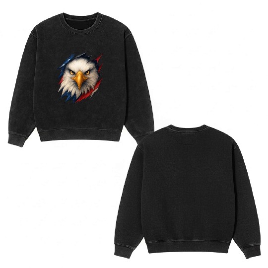 Fierce American Eagle Ripped Design Double Sided Mineral Wash Sweatshirts