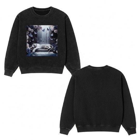 Butterfly Spirit Guardian: White Tiger & Black Ros Double Sided Mineral Wash Sweatshirts