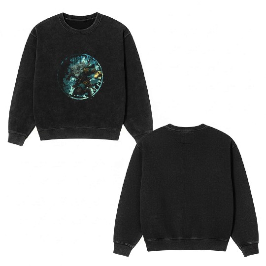 Mystical Werewolf With Magic In The Dark Forest Double Sided Mineral Wash Sweatshirts