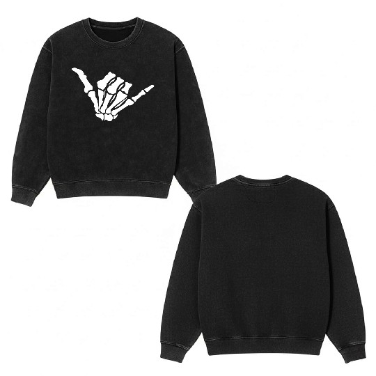 Skeleton Shaka Hand – Bone Hang Loose Double Sided Mineral Wash Sweatshirts