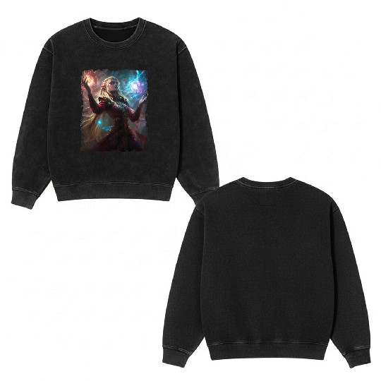 Magical Elf Sorceress under Starlight Double Sided Mineral Wash Sweatshirts