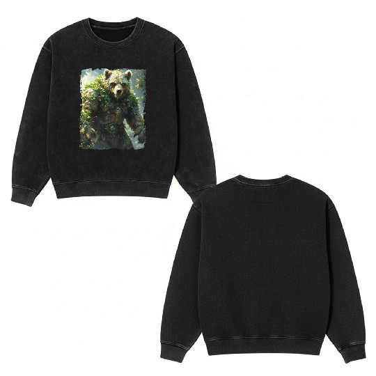 Wild Nature Bear with Green Forest Energy Double Sided Mineral Wash Sweatshirts