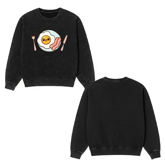 Whimsical Sunny Side Fried Egg Design Double Sided Mineral Wash Sweatshirts