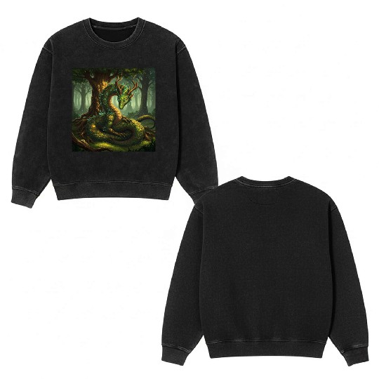Enchanted Forest Serpent Design Double Sided Mineral Wash Sweatshirts