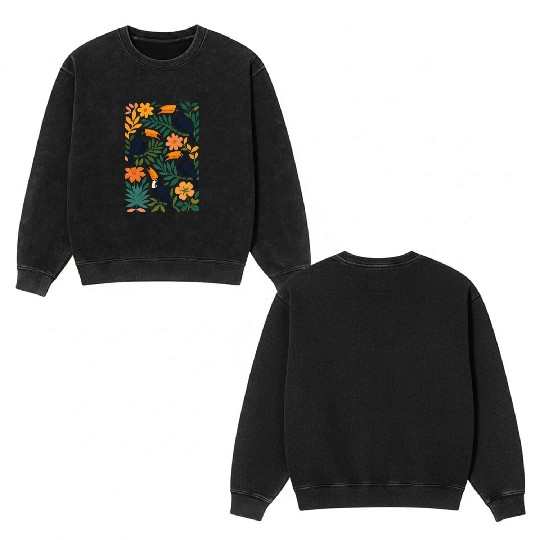 Colorful Tropical Toucan and Floral Double Sided Mineral Wash Sweatshirts