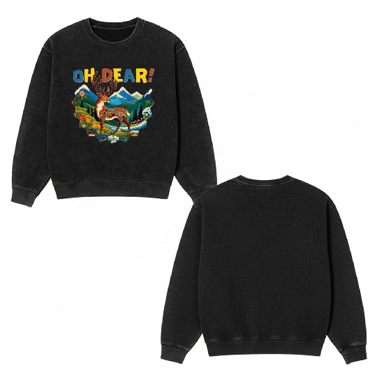 Oh-Dear-Wanderlust-Deer-in-Jungle-Tibetan-Folk-Art Double Sided Mineral Wash Sweatshirts