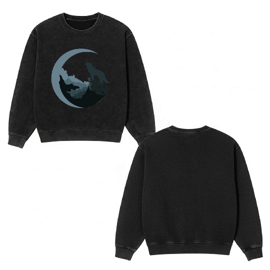 Wolf Moon Silhouette Double Sided Mineral Wash Sweatshirts
