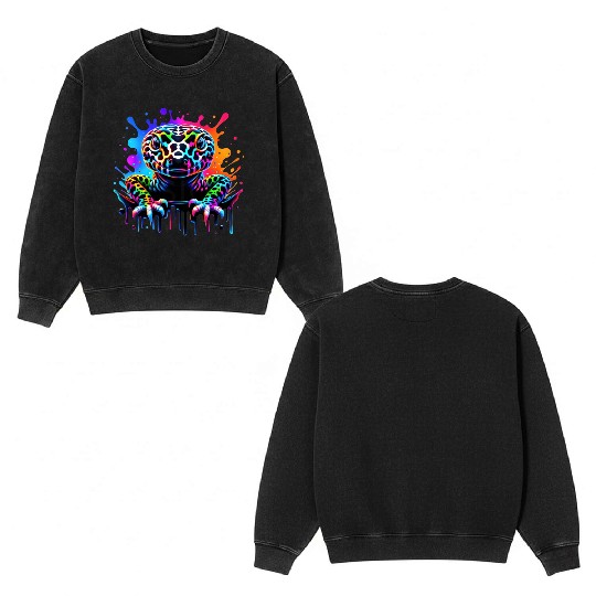 Neon Psychedelic Lizard Illustration Double Sided Mineral Wash Sweatshirts