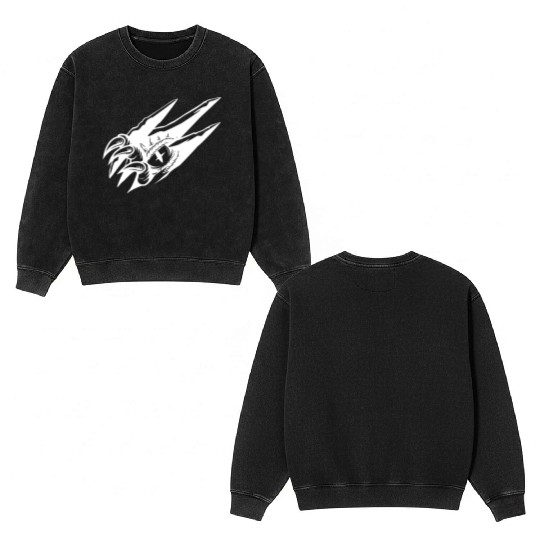 Dragon Eye Claw Rip White Outline Double Sided Mineral Wash Sweatshirts