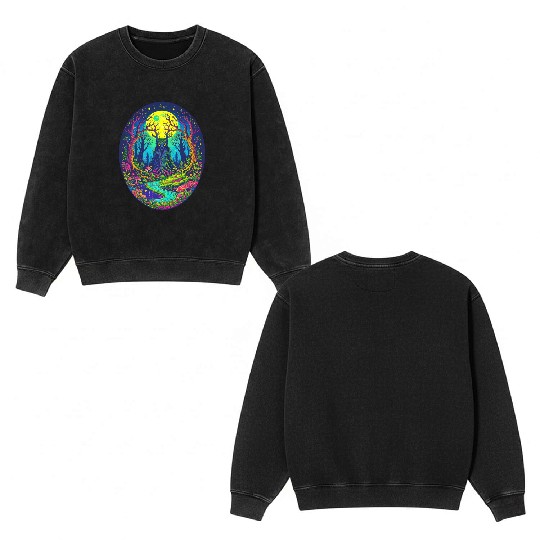 Psychedelic Forest Spirit – Glowing Tree Guardian Double Sided Mineral Wash Sweatshirts