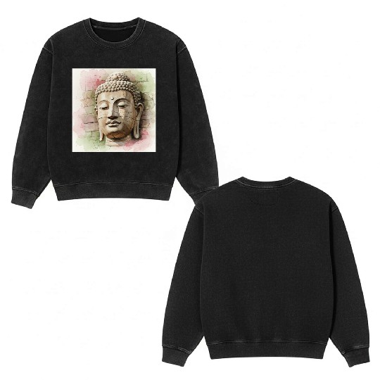 Ethereal Buddha Face Art Double Sided Mineral Wash Sweatshirts