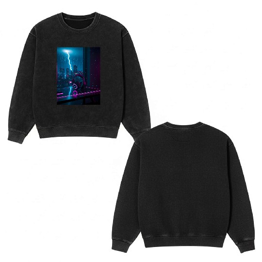 Cyberpunk Gaming Headset Double Sided Mineral Wash Sweatshirts