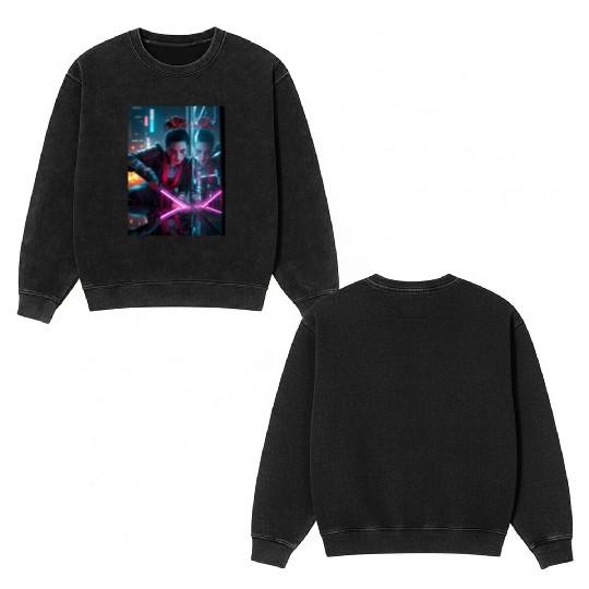 Cyberpunk Samurai Girl Double Sided Mineral Wash Sweatshirts