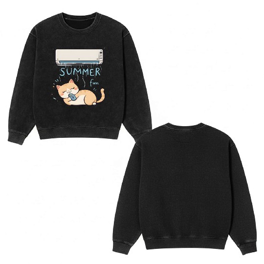 Funny Cat Double Sided Mineral Wash Sweatshirts | Retro Cat Meme Double Sided Mineral Wash Sweatshirts