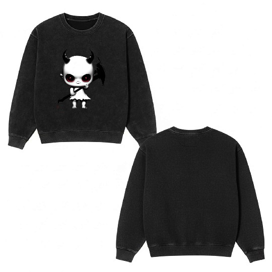Cute Demon Baby with Horns and Bat Wings Double Sided Mineral Wash Sweatshirts