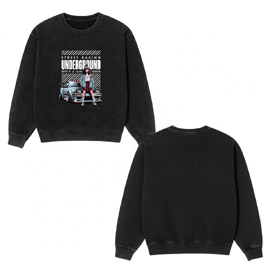 Japanese Underground Street Racing - JDM Car Double Sided Mineral Wash Sweatshirts