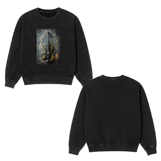 Elegant Black and Gold Violin Double Sided Mineral Wash Sweatshirts
