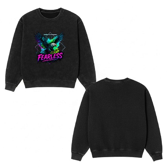 Fearless Eagle Neon Design Double Sided Mineral Wash Sweatshirts