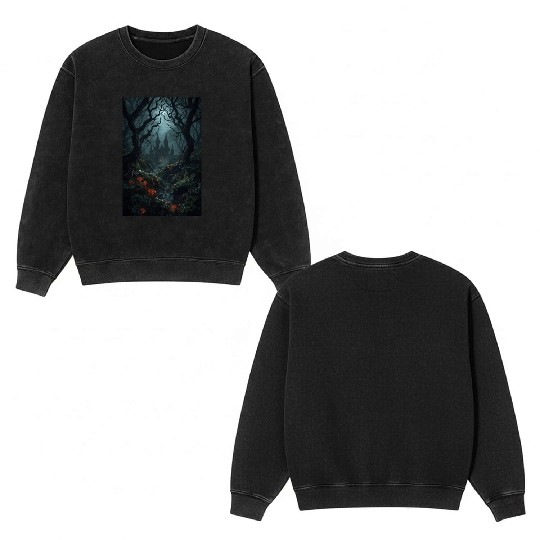 Enchanted Forest with Haunted Castle Double Sided Mineral Wash Sweatshirts