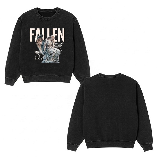 Reflective Angel Sculpture Design Double Sided Mineral Wash Sweatshirts