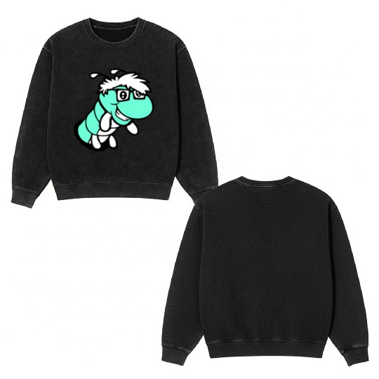 Nerd caterpillar peeks through hole Geek worm cool Double Sided Mineral Wash Sweatshirts
