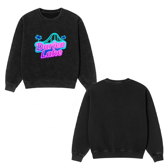 Neon Daren Lake Sign with Roller Coaster and Palms Double Sided Mineral Wash Sweatshirts
