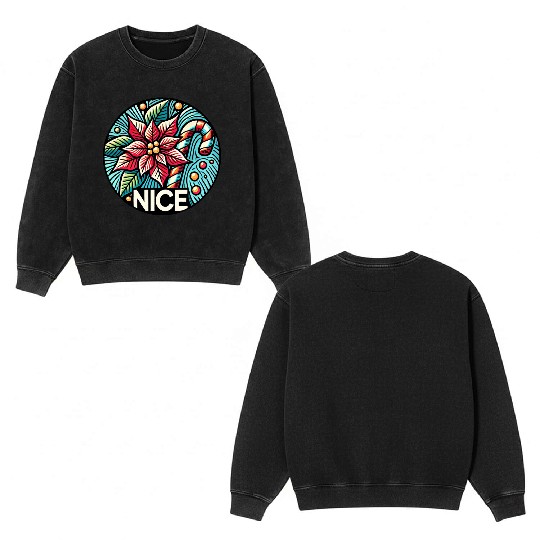 Festive Poinsettia Holiday Patch Double Sided Mineral Wash Sweatshirts