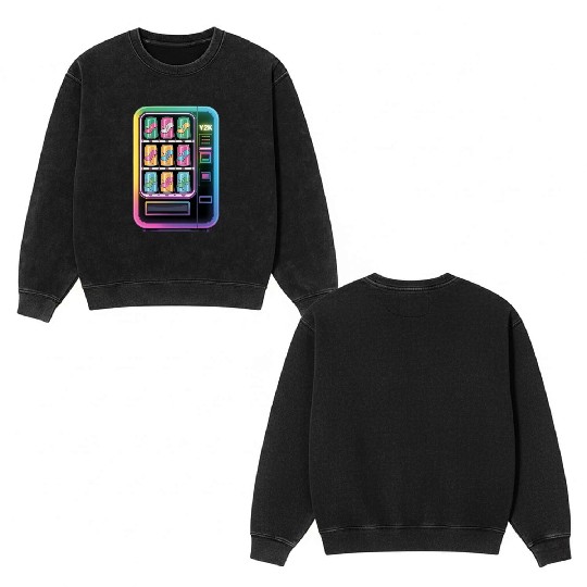 Y2K Cyber Vending Machine with Iridescent Drinks Double Sided Mineral Wash Sweatshirts