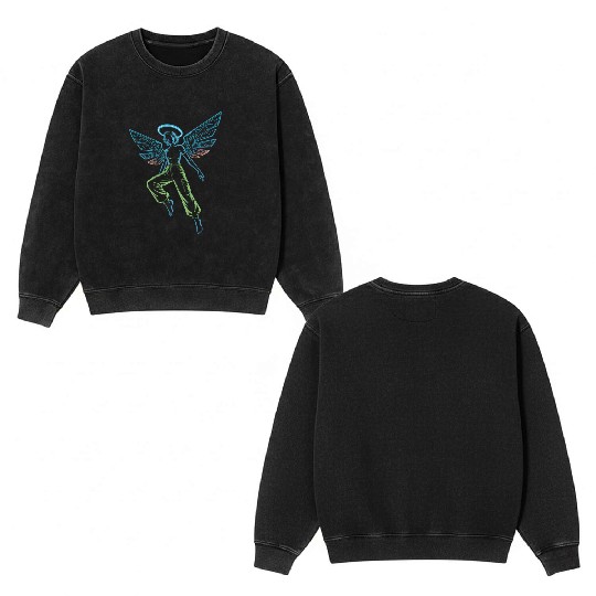 Circuit Angel Digital Wings Tech Halo Streetwear Double Sided Mineral Wash Sweatshirts