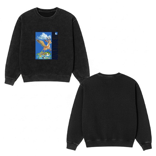 Flying Mythical Waterfowl with Adventure Theme Double Sided Mineral Wash Sweatshirts