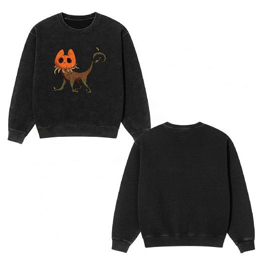 Whimsical Jack-o'-Lantern Cat Hybrid Double Sided Mineral Wash Sweatshirts