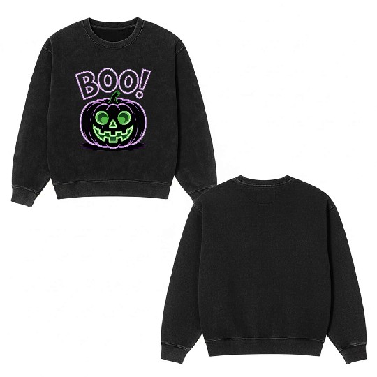 Neon Jack-O-Lantern Halloween Design Double Sided Mineral Wash Sweatshirts