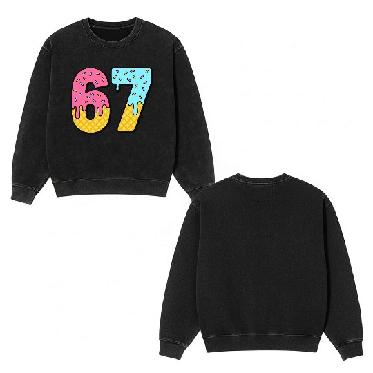 Six Seven Meme Ice Cream Drip Waffle Cone Funny 67 Double Sided Mineral Wash Sweatshirts