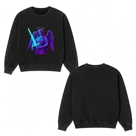 Neon Angel Warrior Illustration Double Sided Mineral Wash Sweatshirts