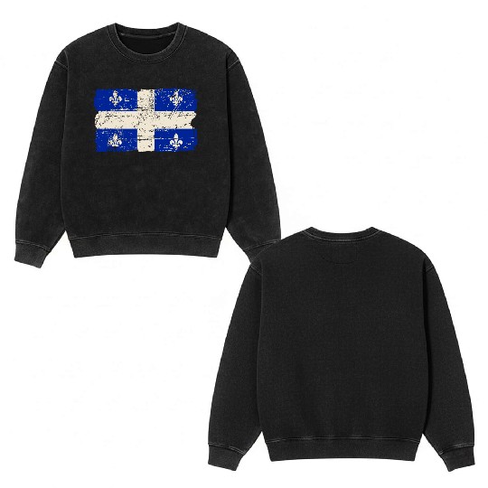 Quebec Flag - Vintage Look Double Sided Mineral Wash Sweatshirts