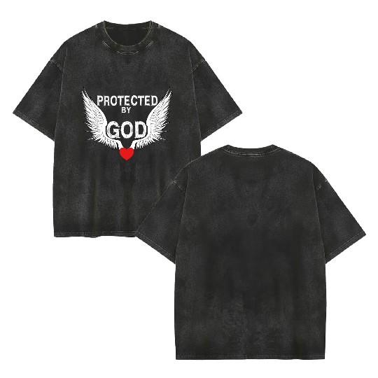 GOD Protected by Jesus Christ Wings Heart Angel Double Sided Mineral Wash T Shirts