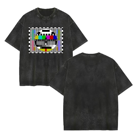 TV Video Test Pattern Screen Double Sided Mineral Wash T Shirts