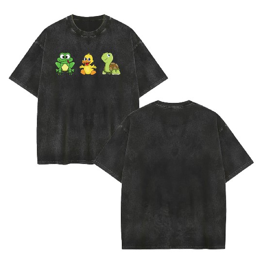 Frog Ducklings Duck Turtle Double Sided Mineral Wash T Shirts