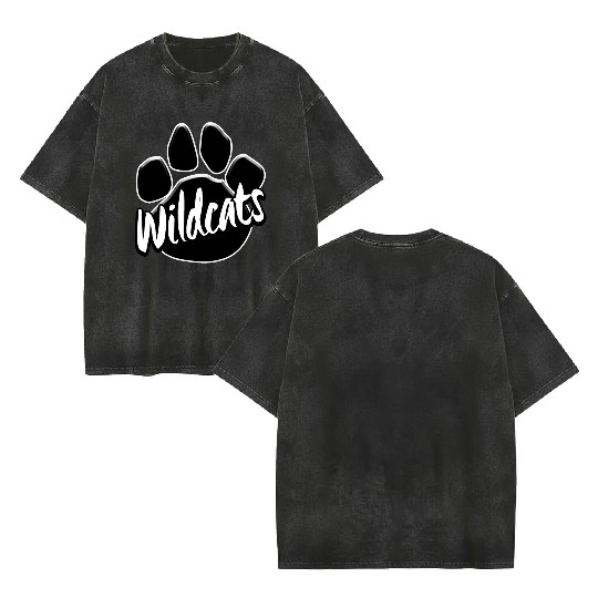 Wildcats Paw Print Mascot School Pride Double Sided Mineral Wash T Shirts