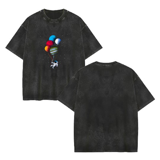 Astronaut balloons Double Sided Mineral Wash T Shirts