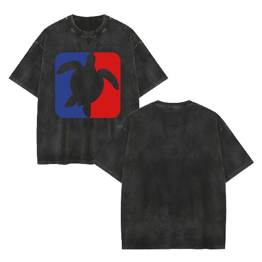 red blue square button sea turtle silhouette outli Double Sided Mineral Wash T Shirts