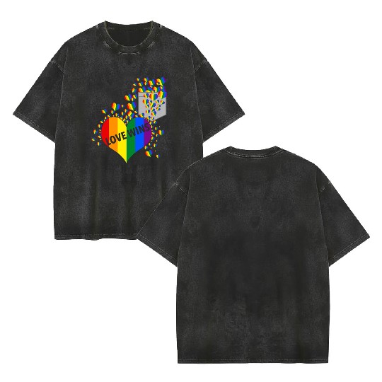 Love Wins Pride LGBTQ Community Pride Month Double Sided Mineral Wash T Shirts