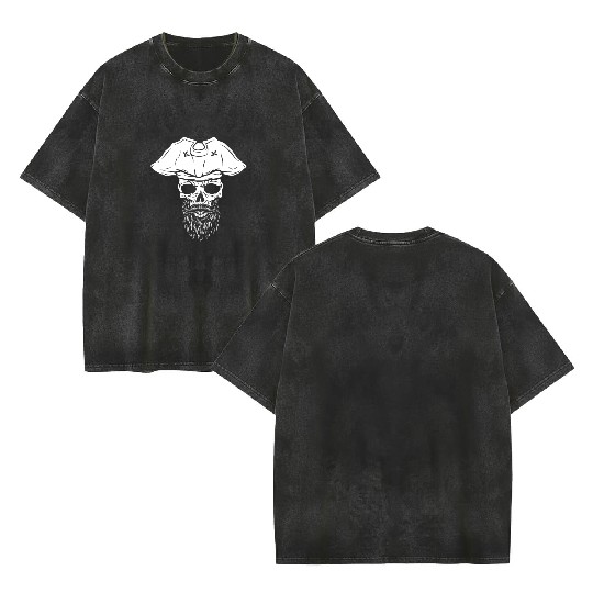 Pirate - skull with pirate hat Double Sided Mineral Wash T Shirts