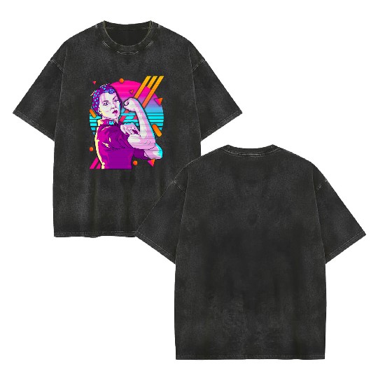 Rosie The Riveter Vaporwave Double Sided Mineral Wash T Shirts