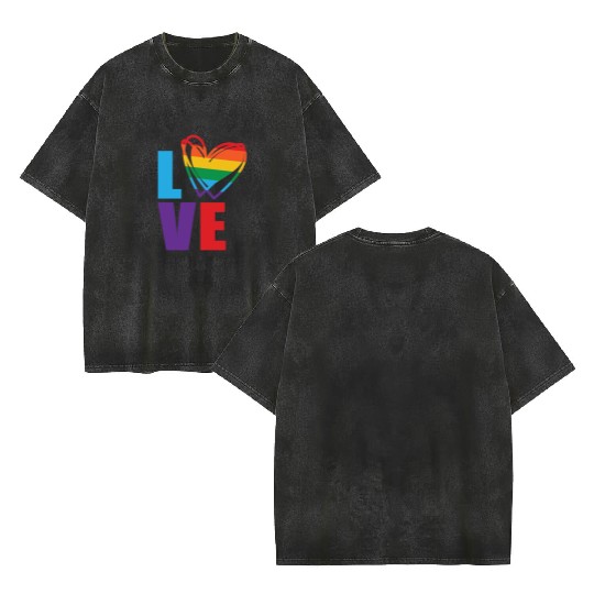 Gay pride LGBT PRIDE LOVE HEART Double Sided Mineral Wash T Shirts