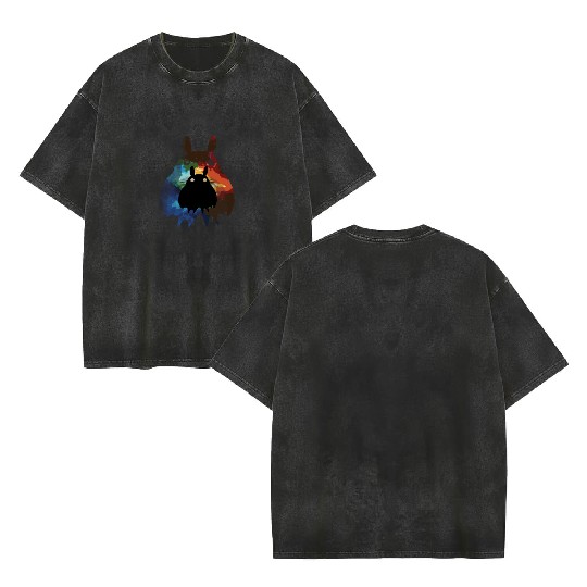 Totoro Watercolor Silhouette Fantasy Fictional Double Sided Mineral Wash T Shirts