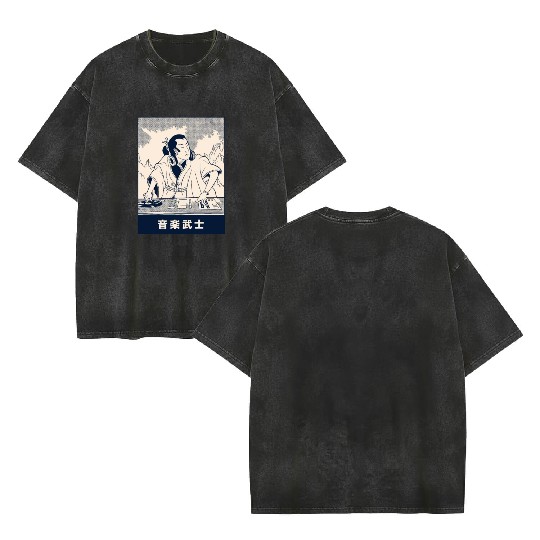 Samurai DJ awesome japanese classical painting DJ Double Sided Mineral Wash T Shirts