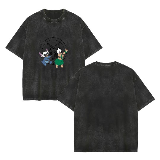 Black Metal Lilo and Stitch Double Sided Mineral Wash T Shirts